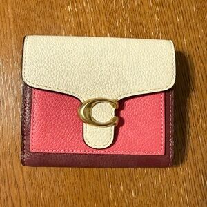 Coach Women's Cream, Pink, and Burgundy Leather Wallet